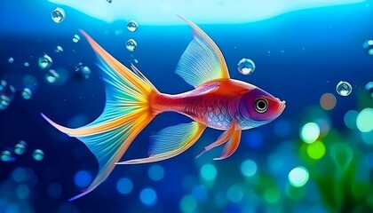 Goldfish in the clear blue water
