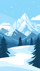 Fototapeta premium Winter Mountain Landscape in Minimalist SVG Vector Style with Snowy Peaks and Fir Trees
