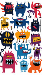Colorful Flat Minimalist Monster Set Vector Illustration for Kids' Designs