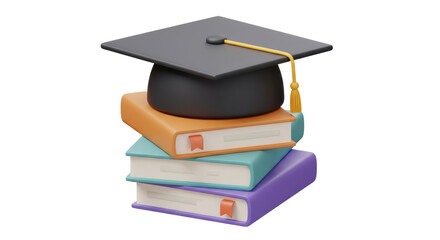 Isolated Books Stack with Graduation Hat