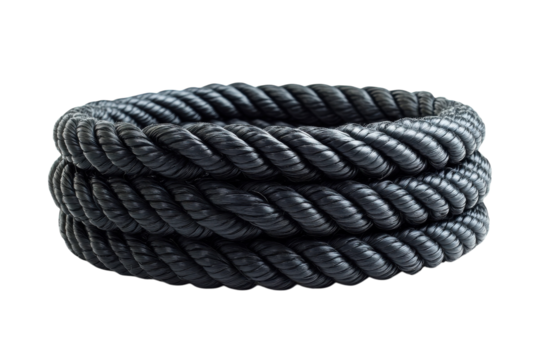 A Tightly Coiled Dark Grey Rope, A Symbol Of Strength And Resilience, Captured Against A Clean Isolated on Transparent Background Showcasing Its Intricate Texture
