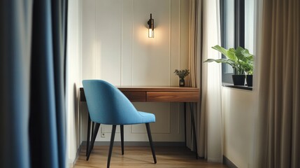 Modern Workspace Nook with Blue Chair