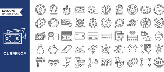 Currency line icons set. Vector illustrations.