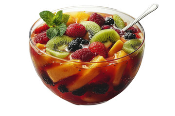 A Vibrant Fruit Salad Bursting With Juicy Strawberries, Raspberries, Kiwi, And Mango, A Refreshing Summer Treat In A Clear Glass Bowl, Glistening With A Sweet, Fruity Dressing Isolated on Transparent