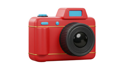 Isolated Retro Style Red Camera with Blue Accents