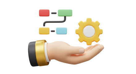 Isolated Hand Holding Workflow Chart and Gear Icon