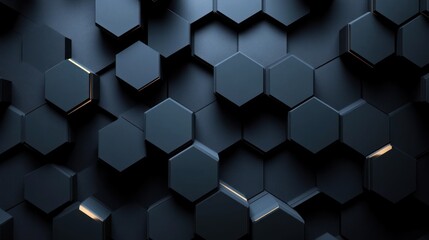 elegant dark navy blue honeycomb pattern with subtle golden highlights creating a modern and sophisticated geometrical backdrop texture illustration