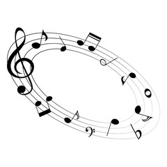 Music notes on rounded shape, black musical element, vector illustration.