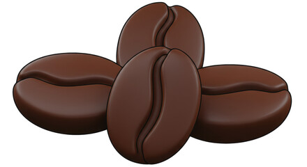 Isolated Four Roasted Coffee Beans Grouped Together