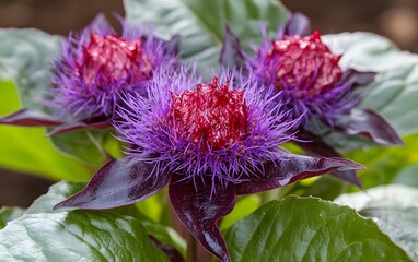 Vibrant Purple and Red Tropical Flowers Close Up