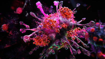 Fototapeta premium Colorful bioluminescent coral and marine life glowing underwater