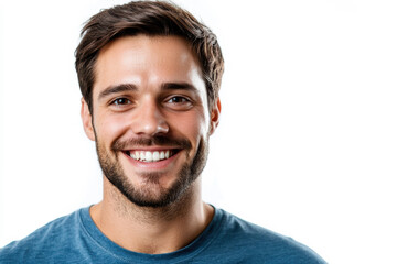 Obraz premium Smiling young man in blue shirt with natural light background