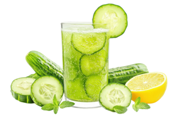 Refreshing Cucumber Lemon Drink Bursting With Summer Vibes And A Clean, Bright Isolated on Transparent Background
