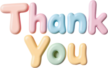 "Thank You" Message in Pastel 3D Letters with transparent background