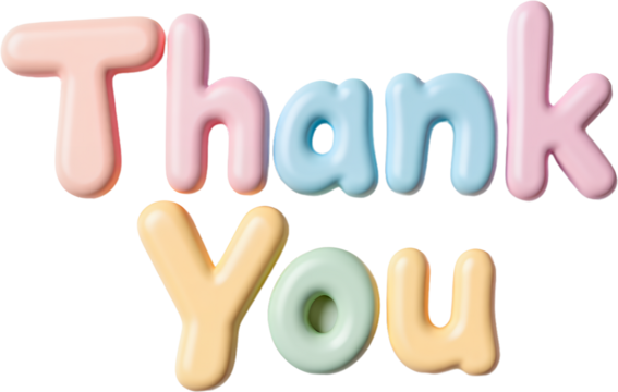 "Thank You" Message in Pastel 3D Letters with transparent background