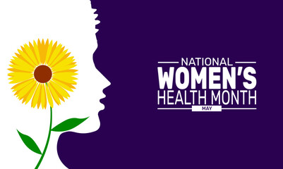 May is National Women’s Health Month. Holiday concept. perfect for Background Template, Greeting Card, Poster design,  placard with text inscription, Classic Social Media Post.
