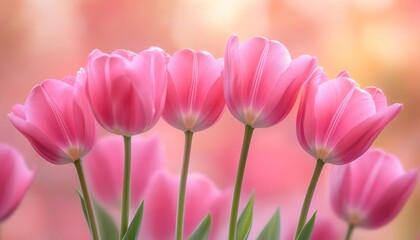 Naklejka premium Pink Tulips in Bloom A Stunning Display of Springtime Beauty with Soft, Dreamy Bokeh