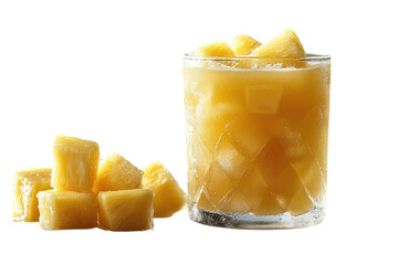 Refreshing Pineapple Drink With Ice Cubes In A Crystal Glass, A Summer Treat Bursting With Tropical Flavors And Juicy Goodness Isolated on Transparent Background