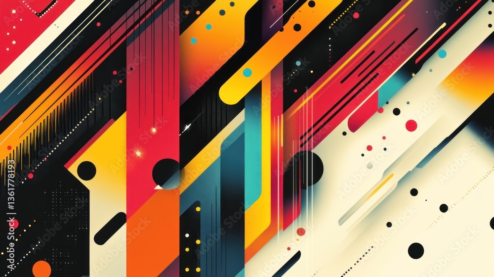 Poster dynamic geometry an abstract composition with vibrant angular shapes and floating points a modern and energetic visual interplay of color and design