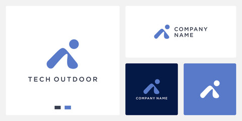 Tech outdoor logo design with simple mountain