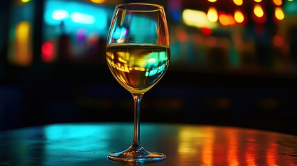 Wine glass at night bar