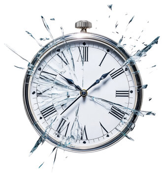 PNG Broken clock with shattered glass