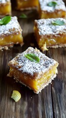 Delicious Lemon Bars with Powdered Sugar and Mint