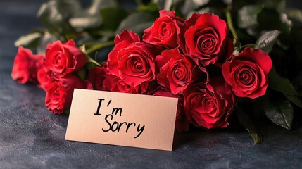 A stunning arrangement of red roses paired with a carefully crafted "I'm Sorry" apology card, offering a sincere gesture of reconciliation in an elegant setting.