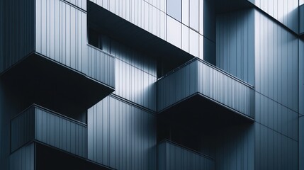 Fototapeta premium Modern apartment building facade, geometric balconies, urban architecture, architectural details, city skyline