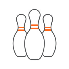 Fototapeta premium Simple line drawn illustration of three bowling pins in a minimalist design, ideal for sports-related graphics, bowling events, and leisure activities, emphasizing fun and competition.