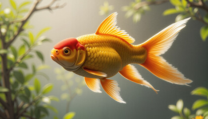 Fototapeta premium Goldfish swimming gracefully through mid-air, surreal wonder