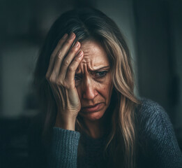 Middle-aged woman experiencing drama queen dramatic stressful anxiety menopause fear dread