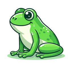 Naklejka premium Cute cartoon frog with spotted green skin in sitting pose. Perfect for children's book illustrations and wildlife education.