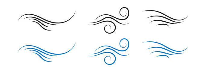 Blowing wind icon Flat outline fill set collection