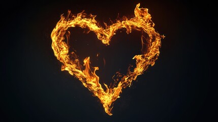 Abstract heart of fire, burning passion, symbolic flame shape, perfect for love or passion themes, background use