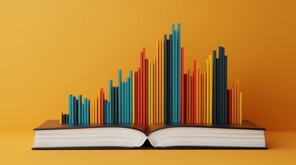 Data visualization growth analysis book display infographic imagery studio environment top-down perspective educational concept