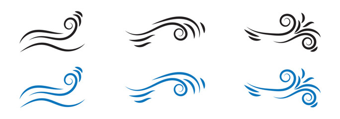 Blowing wind icon Flat outline fill set collection