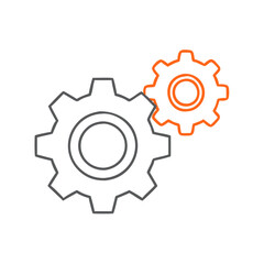 Two interlocked gears of different sizes, symbolizing mechanical systems, software settings, technical engineering, and industrial processes.
