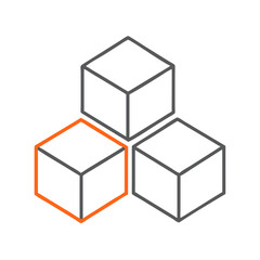 Stacked geometric cubes in perspective view, representing 3D modeling, structure building, storage, design components, or conceptual architecture.
