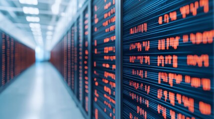 Data processing action in a server room technology environment close-up view digital infrastructure concept for enhanced performance