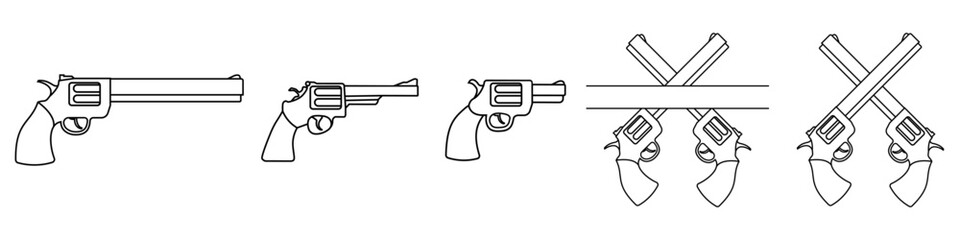 Pistol icon vector set. Revolver illustration sign collection. Weapon symbol or logo.