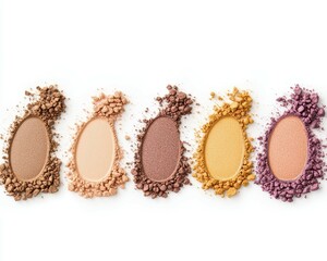 Autumn Theme Isolate on White Background Colorful Makeup Powder Swatches in a Row on White Background