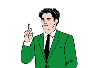 Vector illustration of a man in a suit emphasizing a key point during a presentation