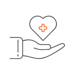 Obraz premium A hand holding a heart symbol with a medical cross, representing care and compassion in healthcare, the importance of health awareness, emotional support in medicine, and community well-being.