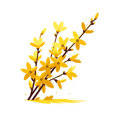 Yellow forsythia branches with bright blooms in spring style. Ideal for seasonal decor themes, botanical prints, and early spring celebration graphics.