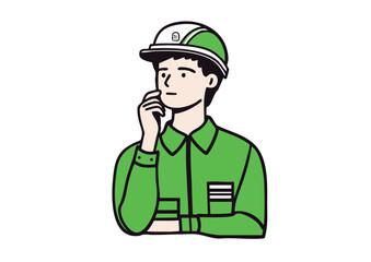 Vector illustration of a man in workwear deep in thought