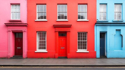 Fototapeta premium Colorful Terraced Houses Displaying Vibrant Exterior Painted Walls