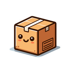 Cute cardboard box with kawaii face on white background. Perfect for shipping services, moving companies and e-commerce packaging designs.