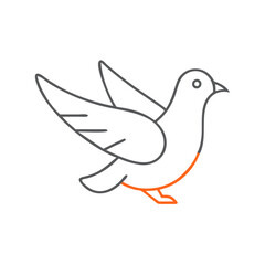 Fototapeta premium A stylized pigeon soaring gracefully through the air in a minimalist design, symbolizing freedom, peace, and the beauty of nature in artistic illustrations for print and digital use.