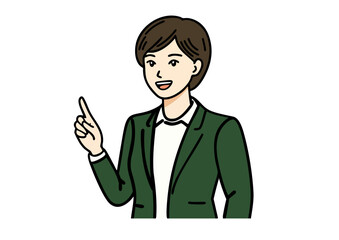 Vector illustration of a professional woman in a suit guiding or presenting